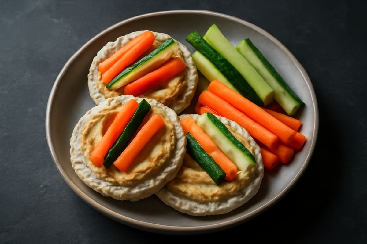 Rice Cakes with Hummus and Veggies